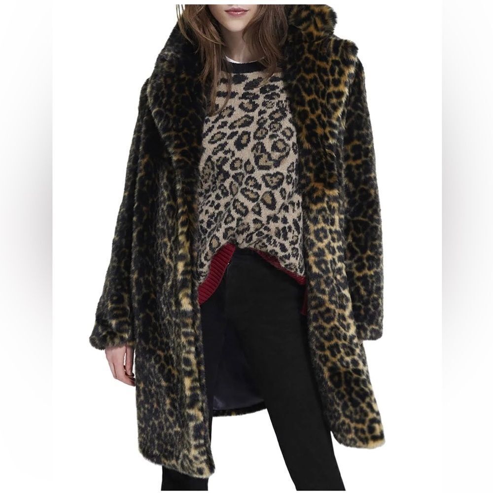 $650 The Kooples Leopard Print Fur Coat NWT XS